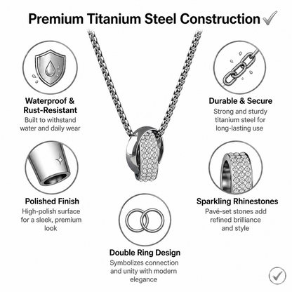 Titanium Steel Double Ring Pendant Necklace for Men Unisex Iced Out Rhinestone Interlocking Circle Pendant Hip Hop Streetwear Box Chain High Street Cyberpunk Jewelry