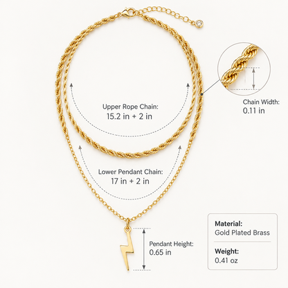 Women's 2-Piece Gold-Tone Electroplated Brass Layered Lightning Bolt Necklace Set