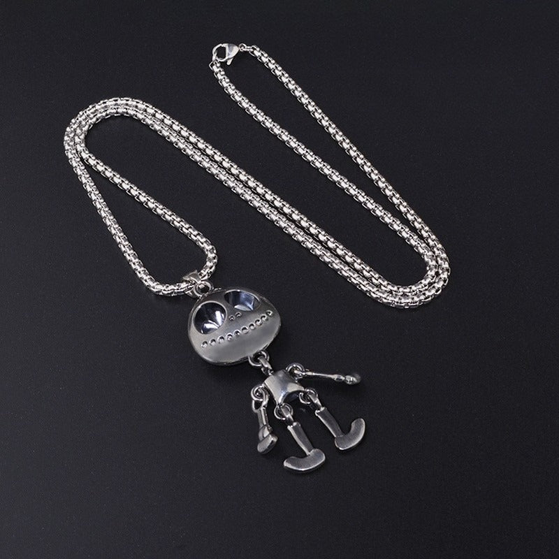 men's alien skeleton pendant necklace stainless steel articulated movable joint skull charm box chain hip hop streetwear y2k gothic punk jewelry gift for him