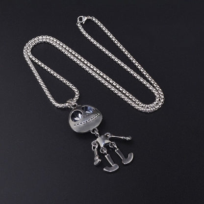 Men's Alien Skeleton Pendant Necklace Stainless Steel Articulated Movable Joint Skull Charm Box Chain Hip Hop Streetwear Y2K Gothic Punk Jewelry Gift for Him
