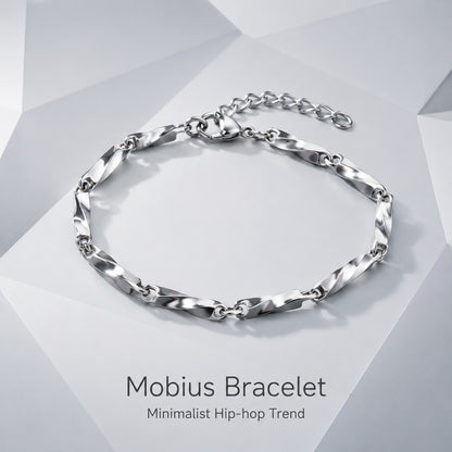 Titanium Steel Mobius Twisted Link Bracelet for Men Women Unisex Minimalist Silver Color Geometric Curb Chain Bracelet Hip Hop Streetwear Waterproof Fashion Jewelry