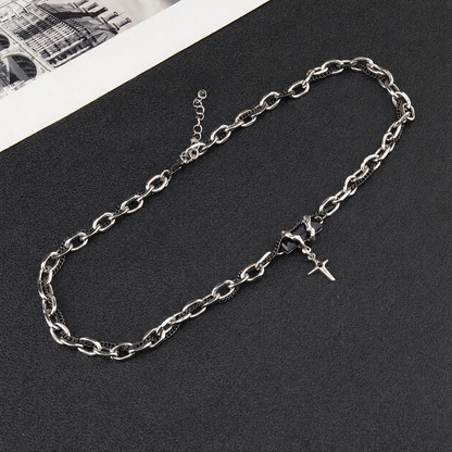 Men's Starburst Pendant Necklace Titanium Steel Cuban Link Chain Layered Hip Hop Choker Black Gem Cross Accent Streetwear Jewelry Gift for Men Male Accessories