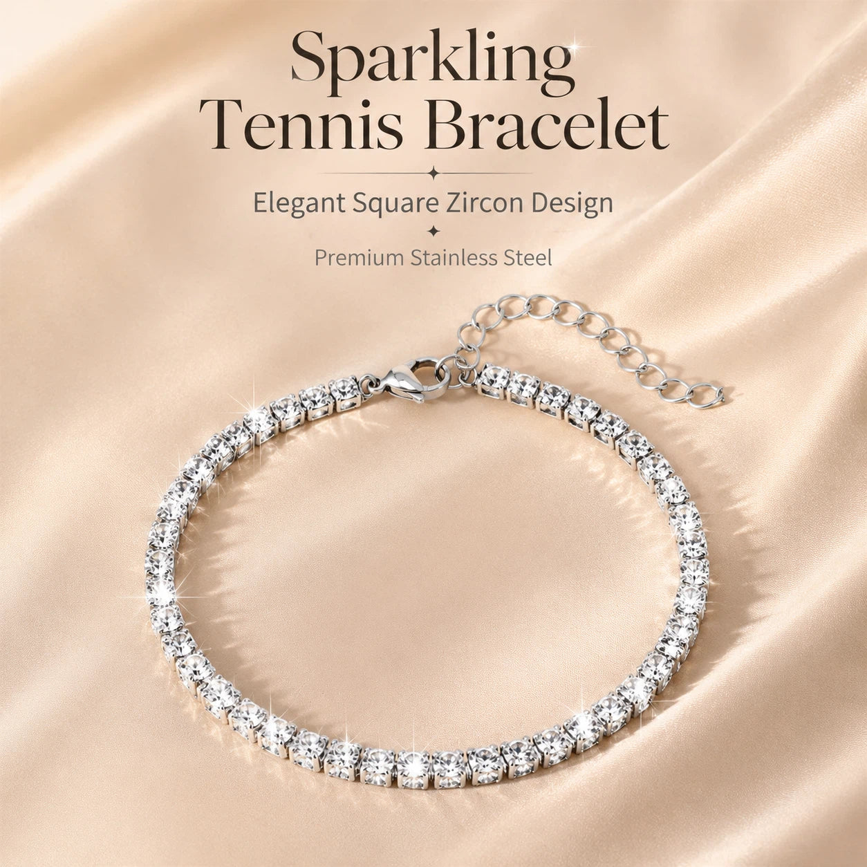 sparkling square rhinestone tennis bracelet for women stainless steel silver tone cubic zirconia style adjustable claw link chain bracelet jewelry gift