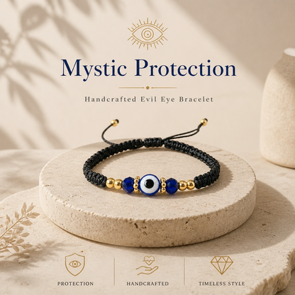 Evil Eye Bracelet for Protection Handmade Woven Cord Bracelet Lucky Blue Eye Amulet Talisman Jewelry Adjustable Braided String Bracelet Gift for Men Women Friends