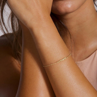 Gold-Tone MAMA Bracelet for Women, Electroplated Brass Adjustable Chain Bracelet, Dainty Mother's Day Birthday Gift for Mom