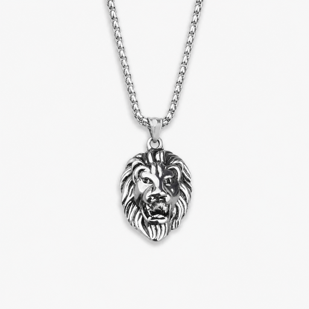 men's lion head pendant necklace stainless steel hip hop box chain vintage punk rock biker jewelry gift for men male accessories