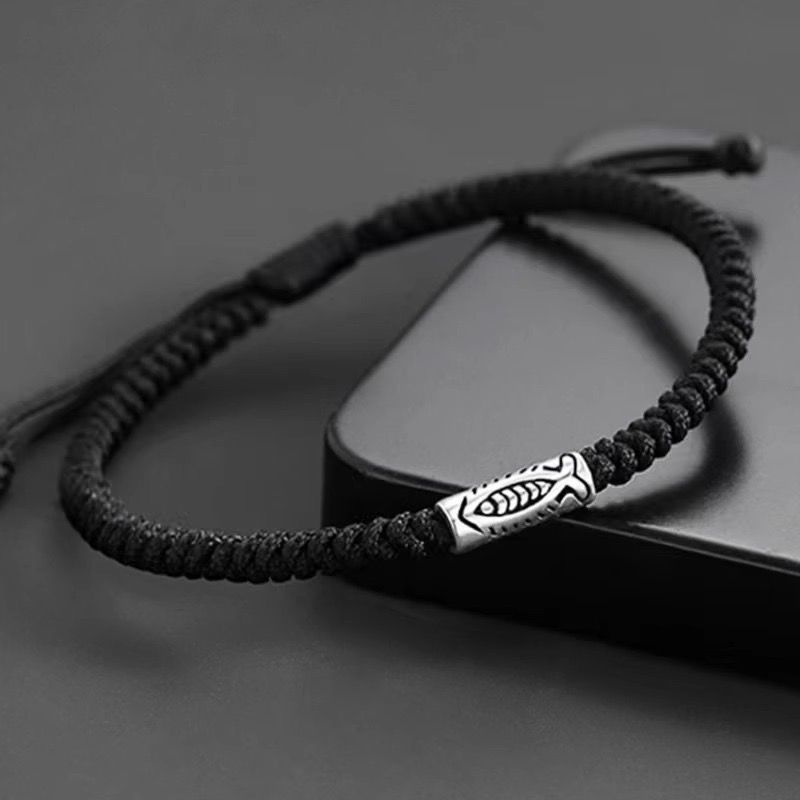 koi schwarzes string-armband | geflochtenes fisch-glücksbringer-armband für herren