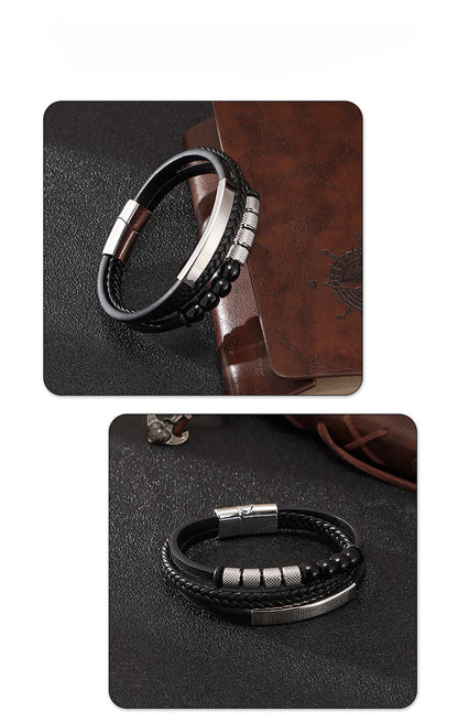 Men’s Buckle Bracelet – Multi-Layer Leather & Natural Stone Beads with Zinc-Alloy Magnetic Clasp - STAR8S