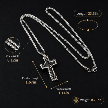 Gothic Cross Necklace for Men Women Liquid Metal Molten Lava Cross Pendant Necklace Y2K Hip Hop Punk Rock Twist Rope Chain Grunge Streetwear Techwear Jewelry Gift