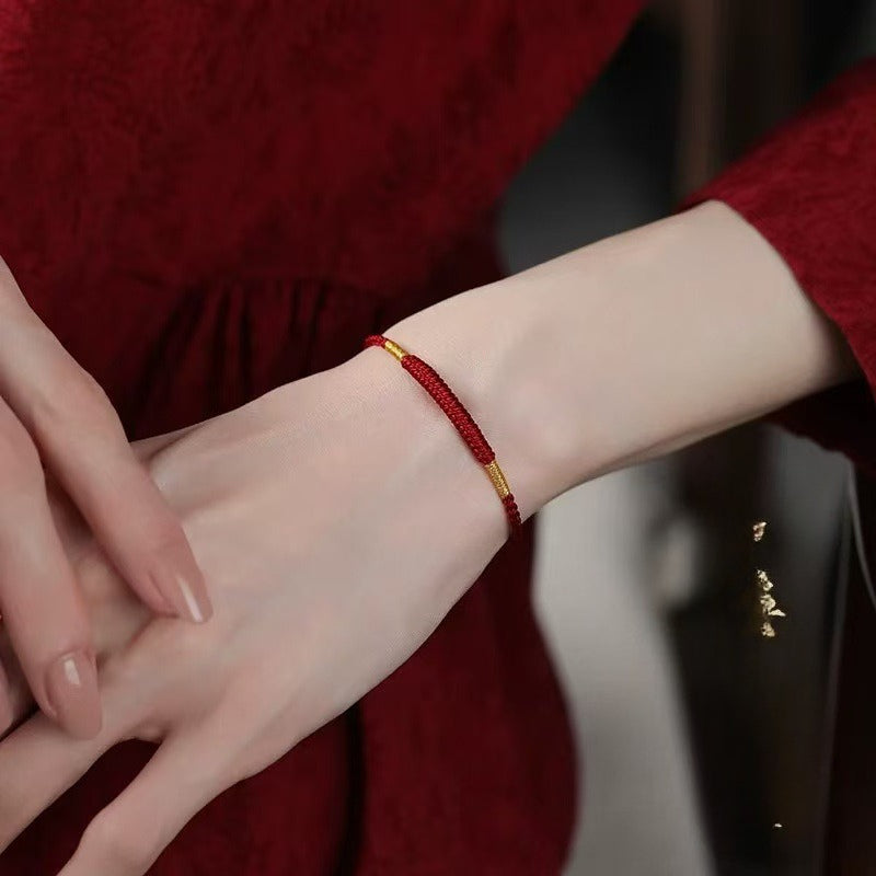 red string bracelet & anklet with gold knot | handmade simple circle for good luck & safety