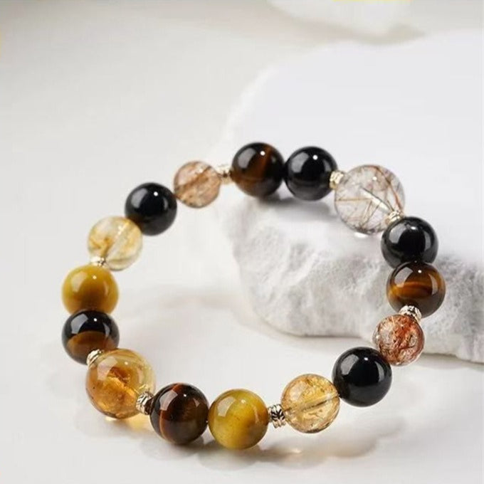 Tiger Eye Citrine Crystal Bracelet for Women – Natural Black Gold Super Seven Energy Bracelet - STAR8S