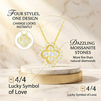 4-in-1 Convertible Lucky Four Leaf Clover Necklace for Women Gold Plated Lucky Crystal Pendant Dainty Choker Adjustable Link Chain Valentine Day Jewelry Gift For Her