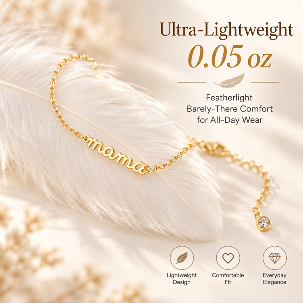 gold-tone mama script bracelet with adjustable chain, mother's day gift