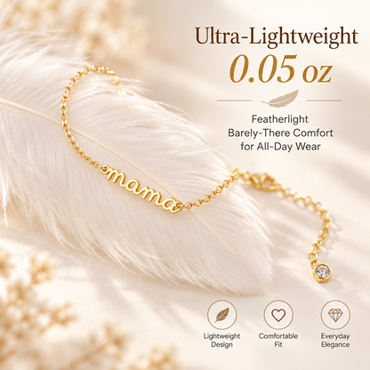 Gold-Tone Mama Script Bracelet with Adjustable Chain, Mother's Day Gift