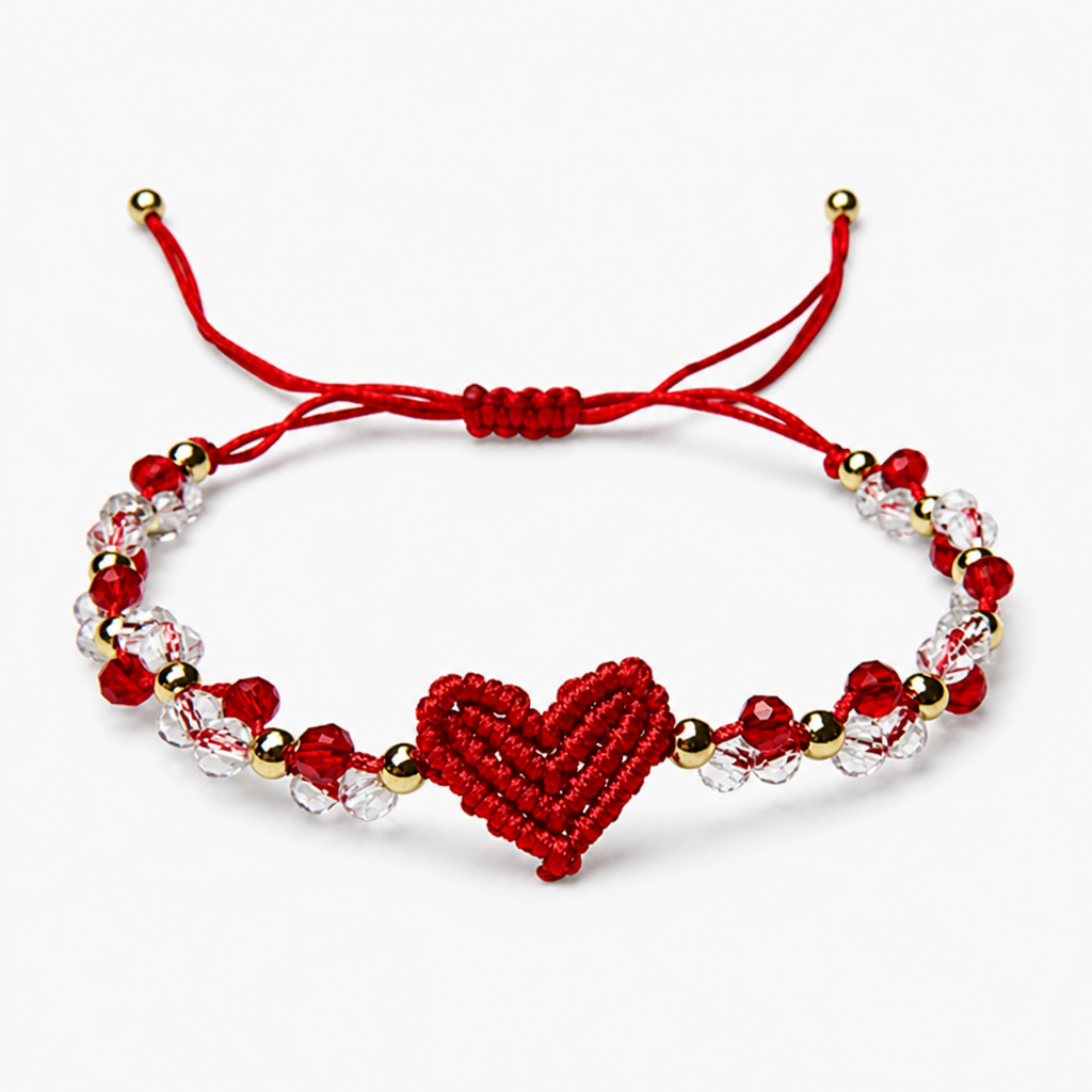 handmade red string bracelet for women girlfriend couples matching woven macrame heart charm bracelet crystal beaded adjustable rope anniversary valentine's day romantic love jewelry gift with card