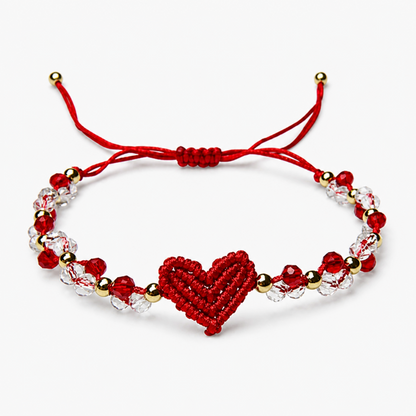 Handmade Red String Bracelet for Women Girlfriend Couples Matching Woven Macrame Heart Charm Bracelet Crystal Beaded Adjustable Rope Anniversary Valentine's Day Romantic Love Jewelry Gift with Card