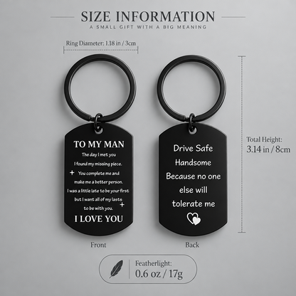 Double-Sided Stainless Steel Message Keychain, Drive Safe Gift for Husband or Boyfriend
