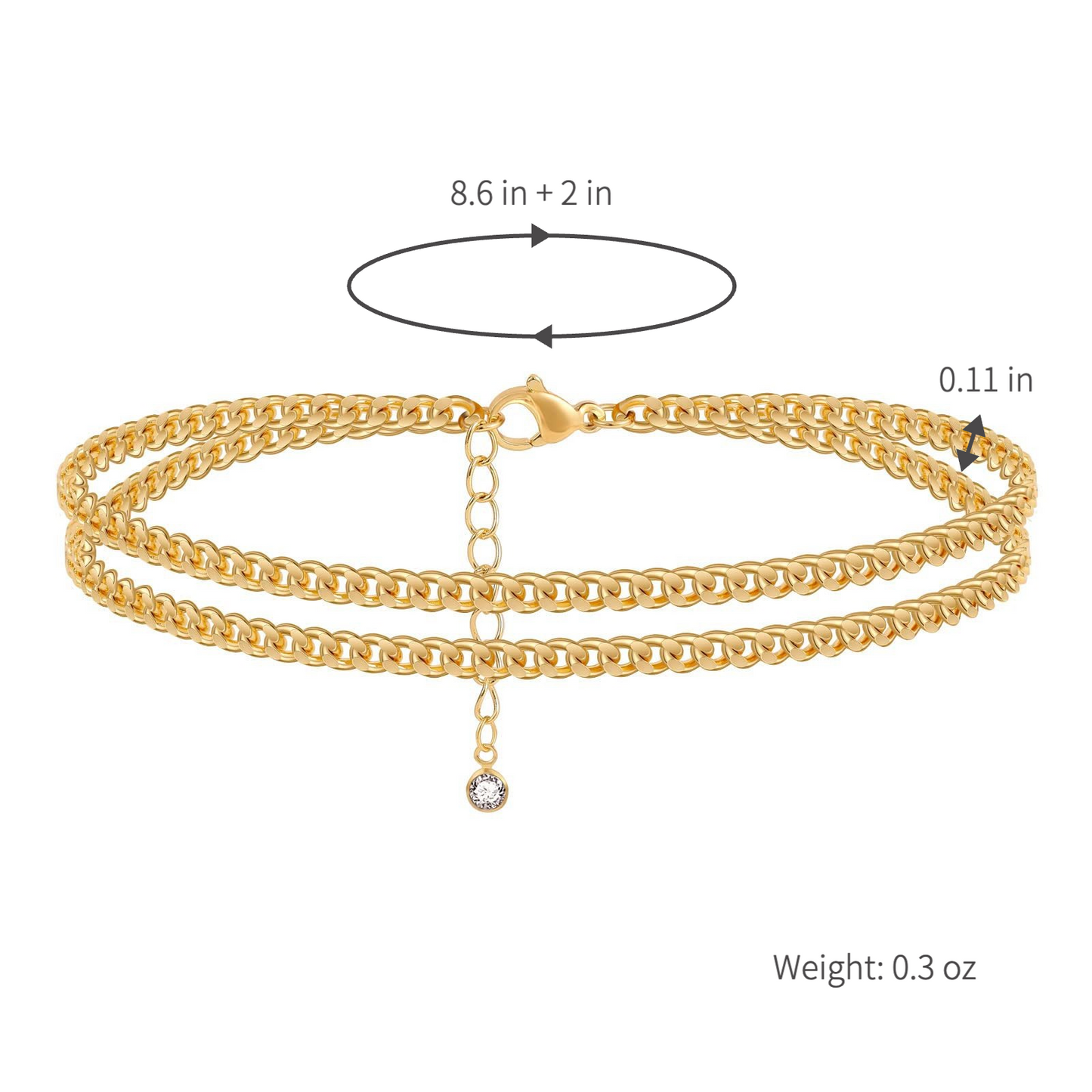 double layer cuban link anklet for women gold-tone curb chain ankle bracelet adjustable waterproof foot jewelry beach vacation accessories gift