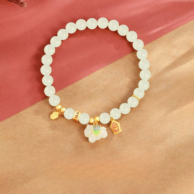chinese zodiac horse jade bracelet – natural hetian jade beaded s925 silver women’s bracelet - star8s