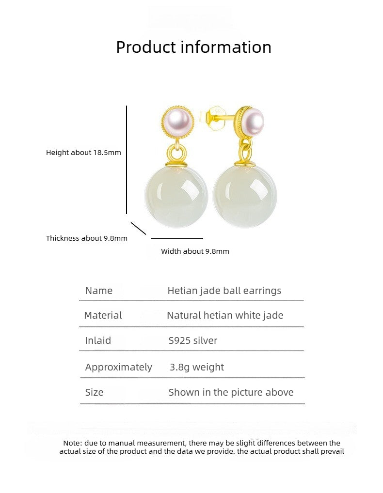 hetian jade & pearl stud earrings | s925 silver inlay