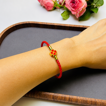 Red String Bracelet for Women Men Stainless Steel Four Leaf Clover Braided Leather Bracelet Lucky Protection Amulet Kabbalah Red Rope Wristband Friendship Jewelry Gift 8.3 Inches