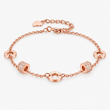 Women's Rose Gold-Tone Electroplated Brass Roman Numeral Bracelet with Double Barrel Beads