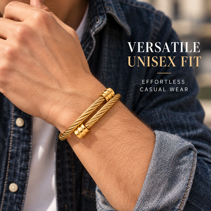 Men's Gold-Tone Stainless Steel Double-Strand Twisted Cable Open Cuff Bracelet