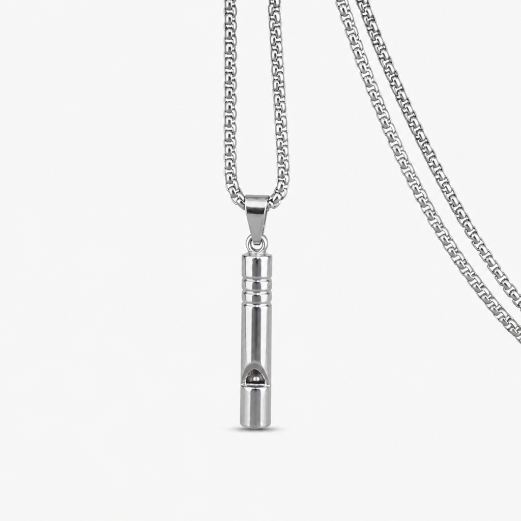 titanium steel functional whistle pendant necklace for men women unisex silver color cylindrical creative whistle streetwear hip hop high street heavy duty long box chain necklaces