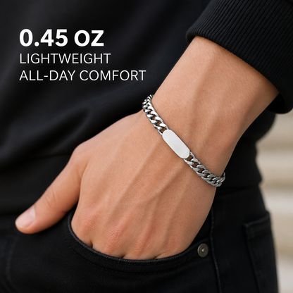 Unisex Stainless Steel Cuban Link ID Bracelet, Adjustable 7-9 Inch Chain Bracelet