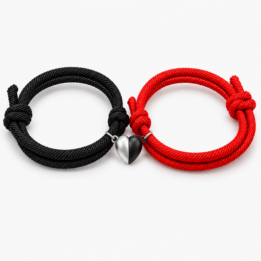 Magnetic Couples Bracelets Matching Heart Mutual Attraction Rope Braided Bracelet Set for Boyfriend Girlfriend Long Distance Relationship Friendship Jewelry Gift for Best Friend