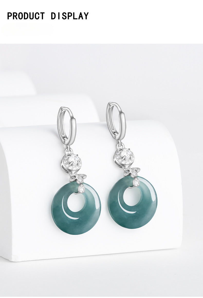s925 silver natural jadeite jade ring blue water earrings – fashion women’s
