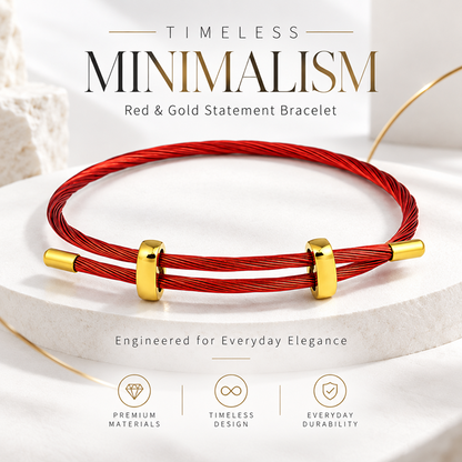 Adjustable Red Multi-Strand Steel Cable Bracelet for Men and Women, Minimalist Wire Rope Wristband with Gold-Color Slider Clasps, 9.5 Inch Maximum Length, Lightweight Modern Layering Accessory for Everyday Wear, Casual Gift for Him or Her