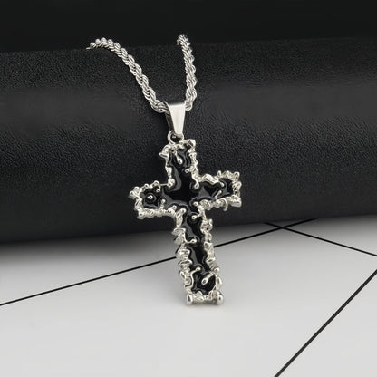 Gothic Cross Necklace for Men Women Liquid Metal Molten Lava Cross Pendant Necklace Y2K Hip Hop Punk Rock Twist Rope Chain Grunge Streetwear Techwear Jewelry Gift