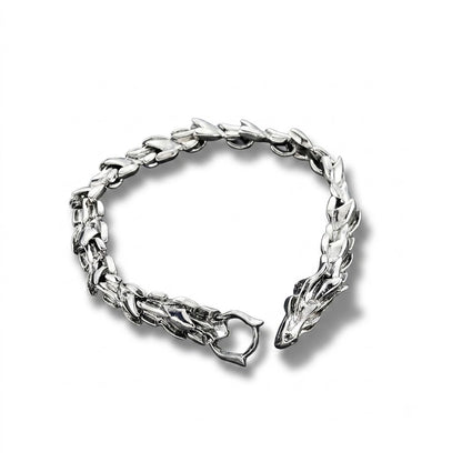 Men's Dragon Head Bracelet Silver Tone Steel Punk Rock Hip Hop Dragon Bone Link Bracelet Chinese Zodiac Dragon Scaled Bracelet Heavy Metal Motorcyclist Jewelry Gift for Boyfriend