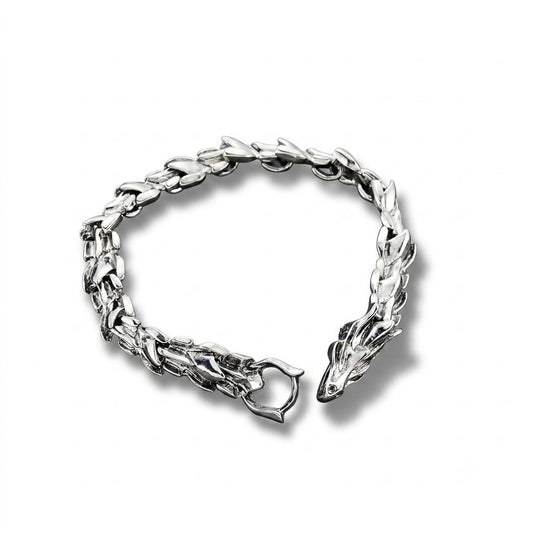 Men's Dragon Head Bracelet Silver Tone Steel Punk Rock Hip Hop Dragon Bone Link Bracelet Chinese Zodiac Dragon Scaled Bracelet Heavy Metal Motorcyclist Jewelry Gift for Boyfriend