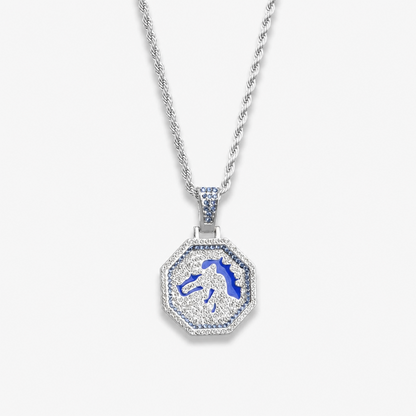 Vibrant Blue Enamel Horse Head Necklace Sparkling Micro Pave Cubic Zirconia Medallion High Polish Tarnish Resistant Hypoallergenic Twist Rope Chain Edgy Street Style Pendant for Men