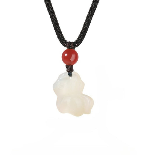 Chinese Zodiac Horse Hetian Jade Necklace