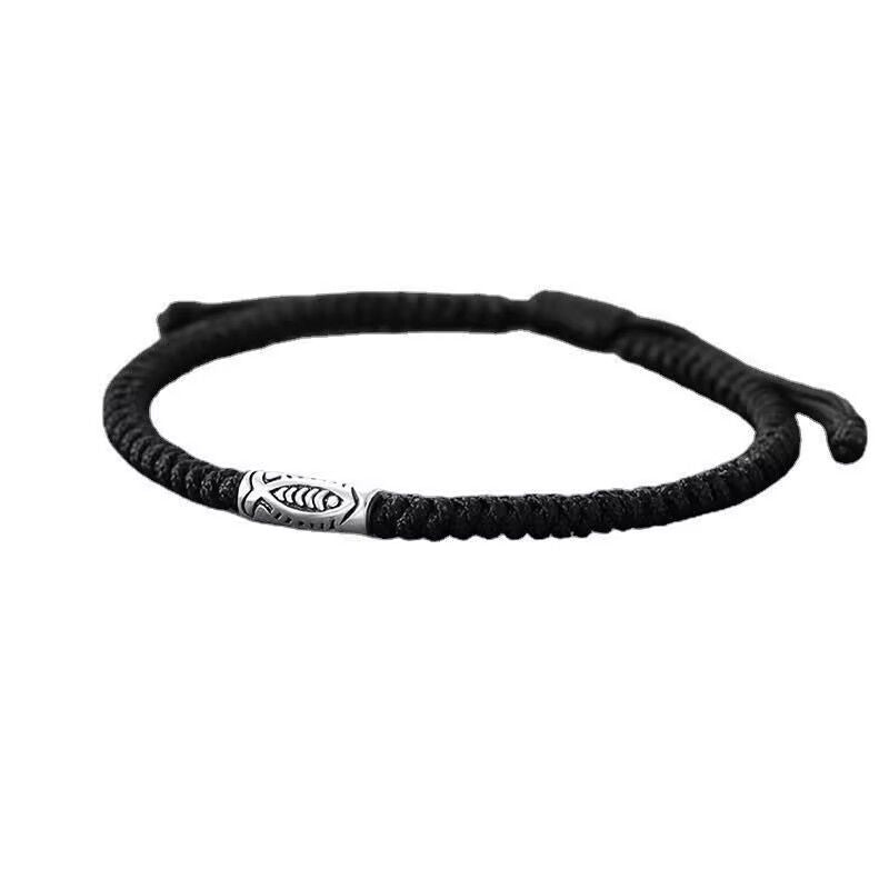 koi schwarzes string-armband | geflochtenes fisch-glücksbringer-armband für herren