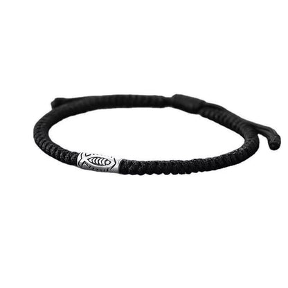 Koi Schwarzes String-Armband | Geflochtenes Fisch-Glücksbringer-Armband für Herren