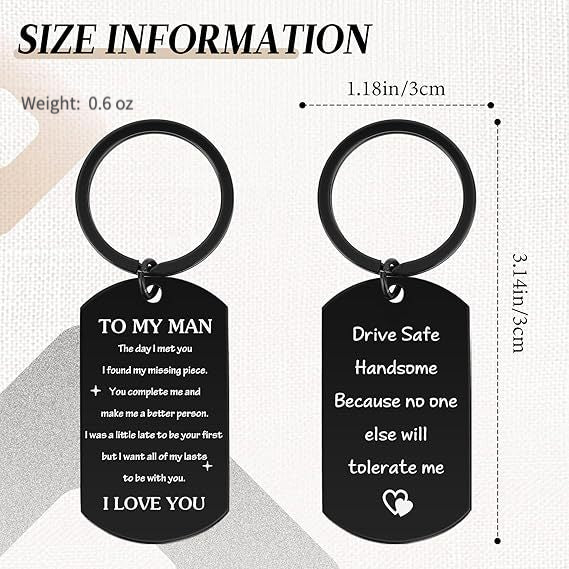 funny romantic engraved dog tag keychain for men husband boyfriend stainless steel black double sided inscription card key ring drive safe handsome sarcastic sibling gag gift anniversary birthday 17g