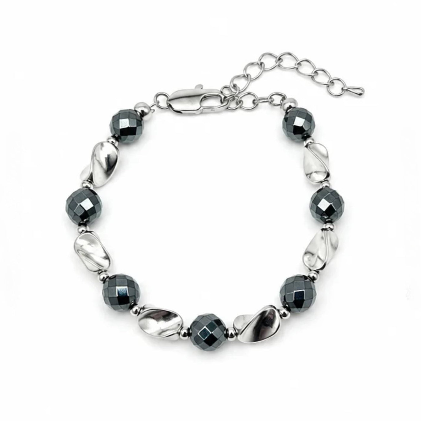 natural black hematite beaded bracelet for men women sleek metallic stone round bead bracelet fade resistant y2k hip hop streetwear wristband minimalist stacking jewelry gift
