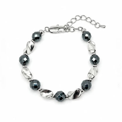 Natural Black Hematite Beaded Bracelet for Men Women Sleek Metallic Stone Round Bead Bracelet Fade Resistant Y2K Hip Hop Streetwear Wristband Minimalist Stacking Jewelry Gift