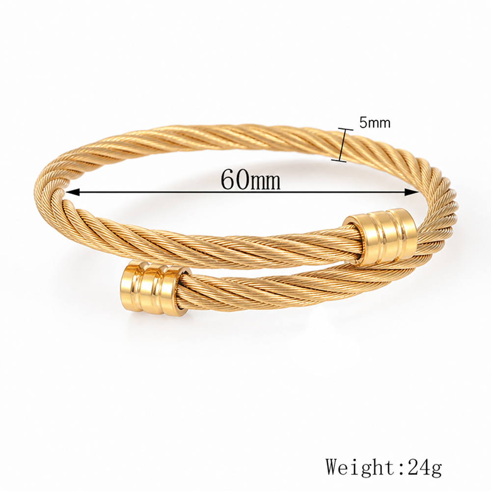 stainless steel twisted cable wire bangle for men cuff bracelet open flex bangle industrial mechanical thread screws minimalist hip hop punk biker jewelry gift