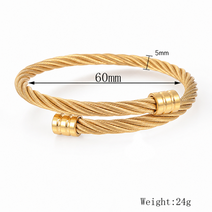 Stainless Steel Twisted Cable Wire Bangle for Men Cuff Bracelet Open Flex Bangle Industrial Mechanical Thread Screws Minimalist Hip Hop Punk Biker Jewelry Gift