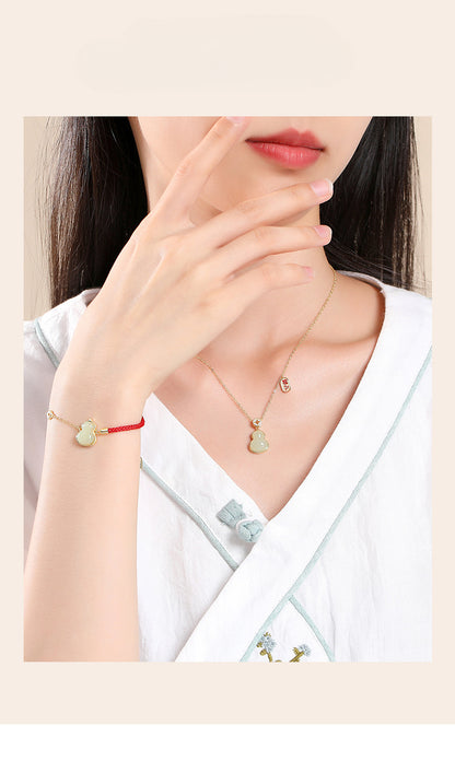 Stone Necklace - Chinese Gourd Pendant with Hetian Jade or Red Agate | STAR8S