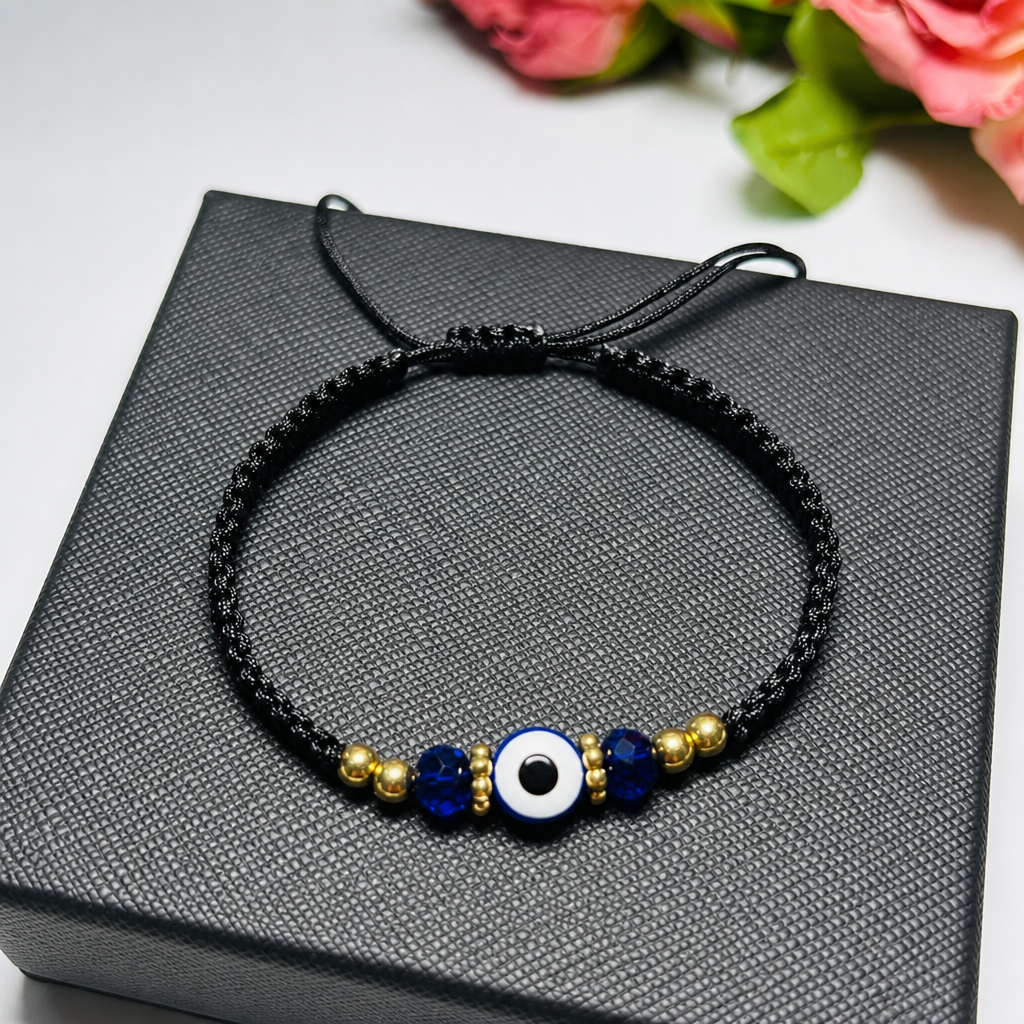 evil eye bracelet for protection handmade woven cord bracelet lucky blue eye amulet talisman jewelry adjustable braided string bracelet gift for men women friends
