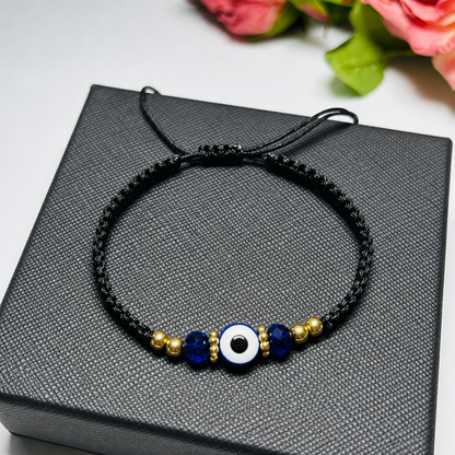 Evil Eye Bracelet for Protection Handmade Woven Cord Bracelet Lucky Blue Eye Amulet Talisman Jewelry Adjustable Braided String Bracelet Gift for Men Women Friends