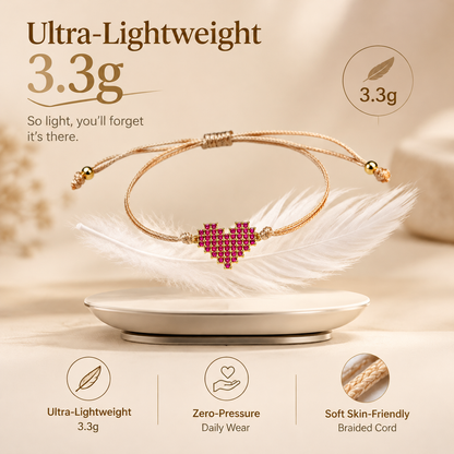 Women's Adjustable Cord Bracelet with Sparkling Pink Heart and Sliding Knot