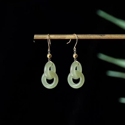 925 Silver Hetian Jade Interlocking Hoop Earrings – Classic Chinese Style, Gold - Plated Accents - STAR8S