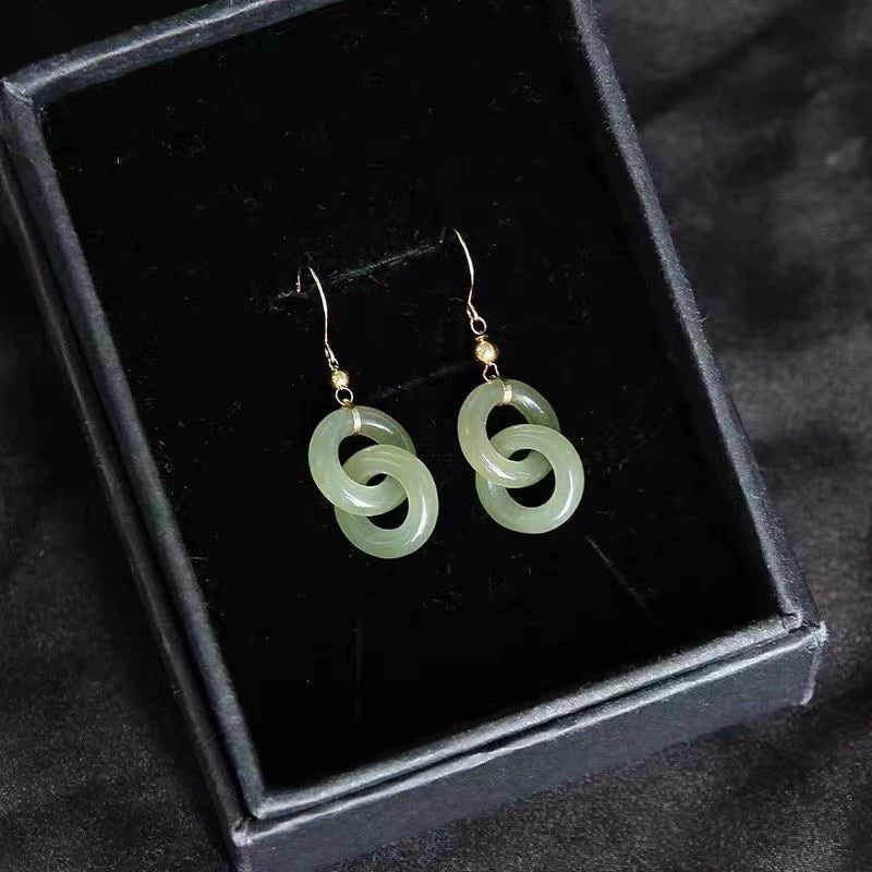 925 silver hetian jade interlocking hoop earrings – classic chinese style, gold - plated accents - star8s